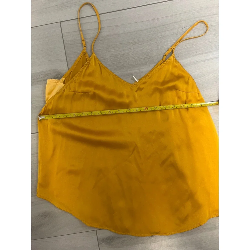 Floreat Anthropologie Cami Women Top Mustard Yellow Silk Sz L Satin V-Neck Boho - Picture 7 of 7
